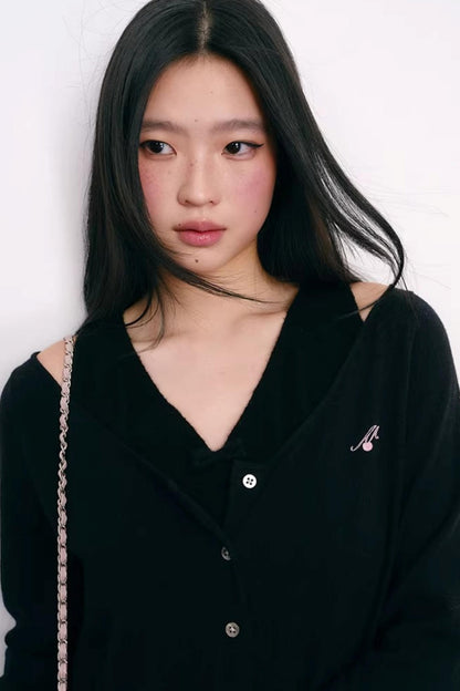 Color-Blocked Velvet Knit Cardigan