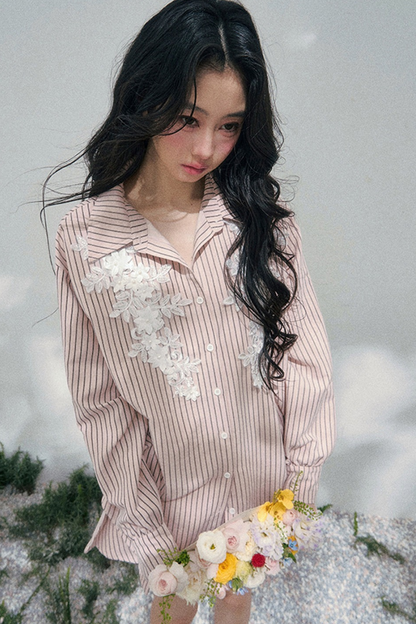 Pink Clouds Lace Shirt Skirt Set-Up