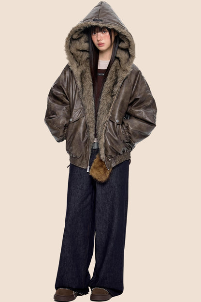 Vintage Fur Hooded Jacket