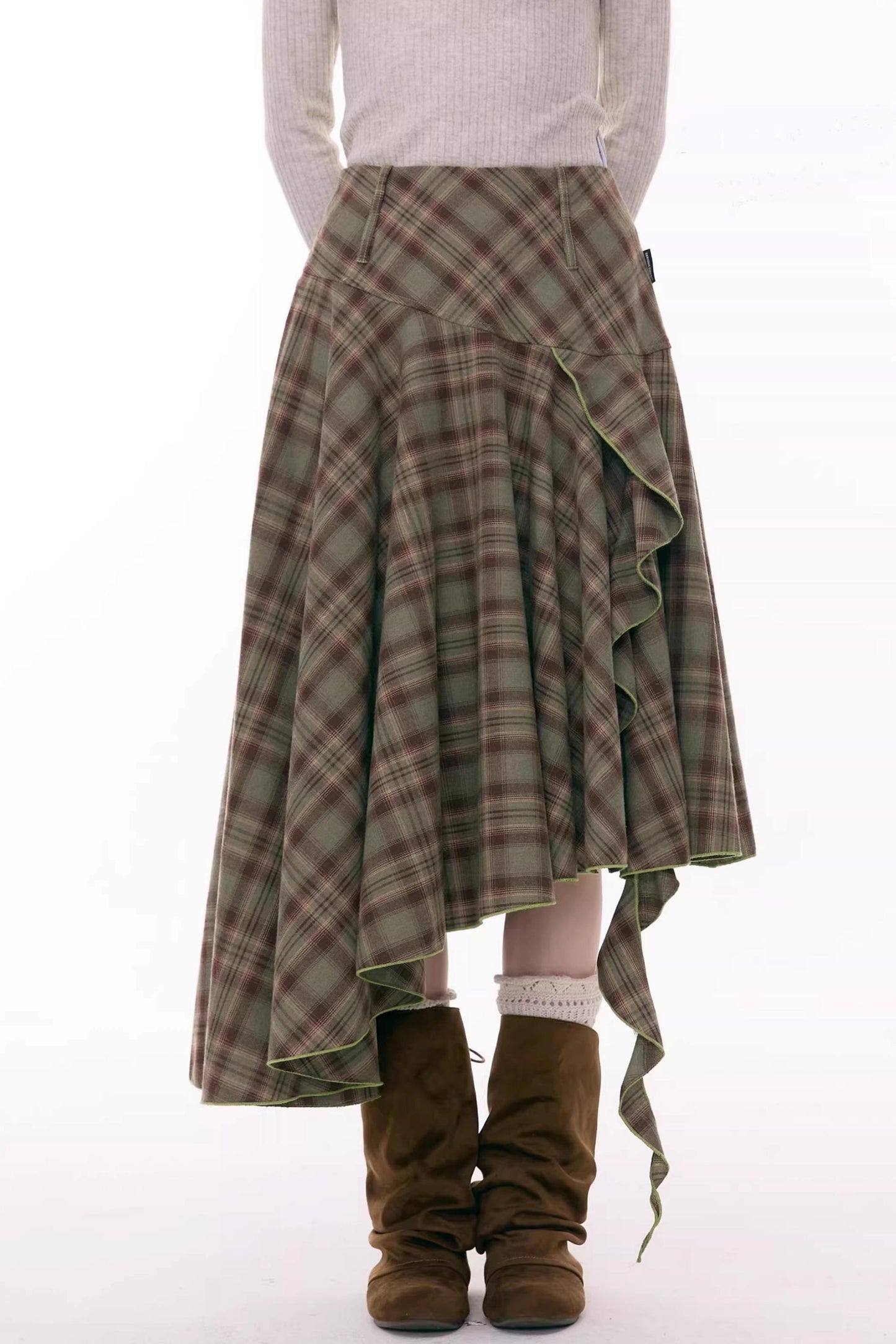 Autumn Plaid Asymmetrical Skirt