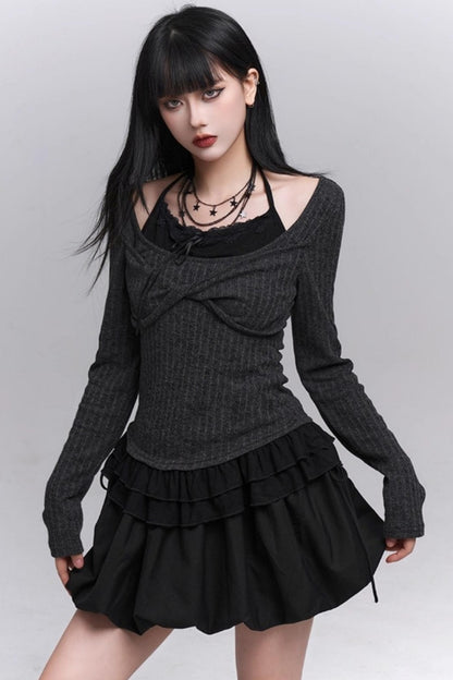 Early Gray Sleeve Halter Top