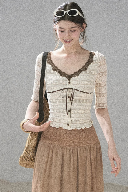 French Lace Hollow-Out Top