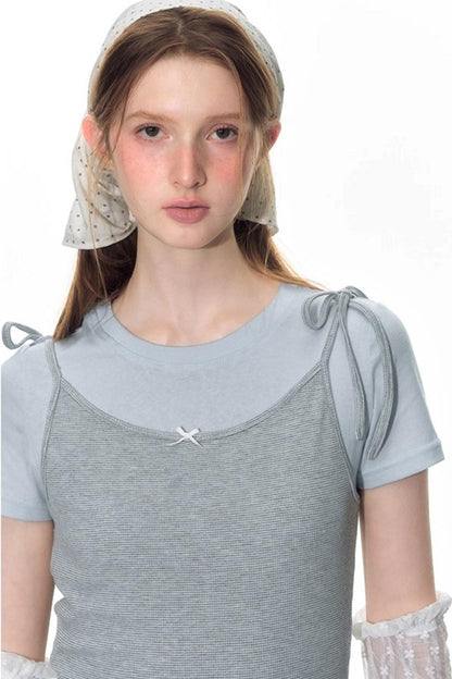 Nap Lace Stitched Short Sleeve T-Shirt Set