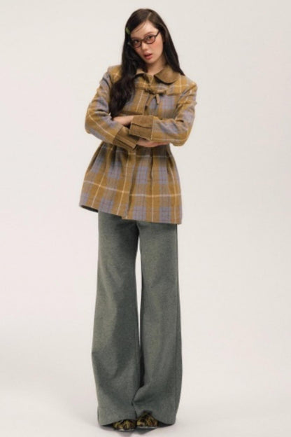 Plaid Patchwork Woolen Coat