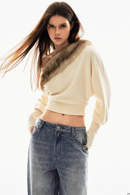 Detachable Fur Collar Sweatshirt