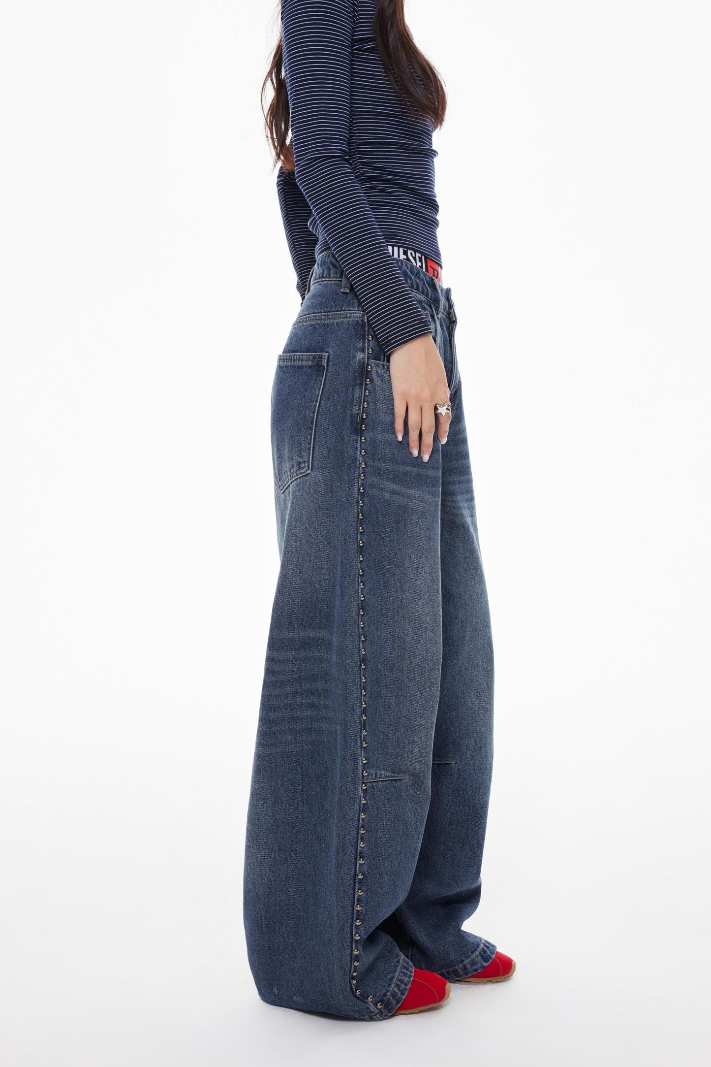 Vintage Blue Beaded Wide-Leg Jeans