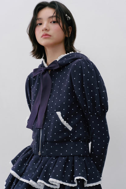 Hooded Polka Dot Tracksuit Skirt Set-Up