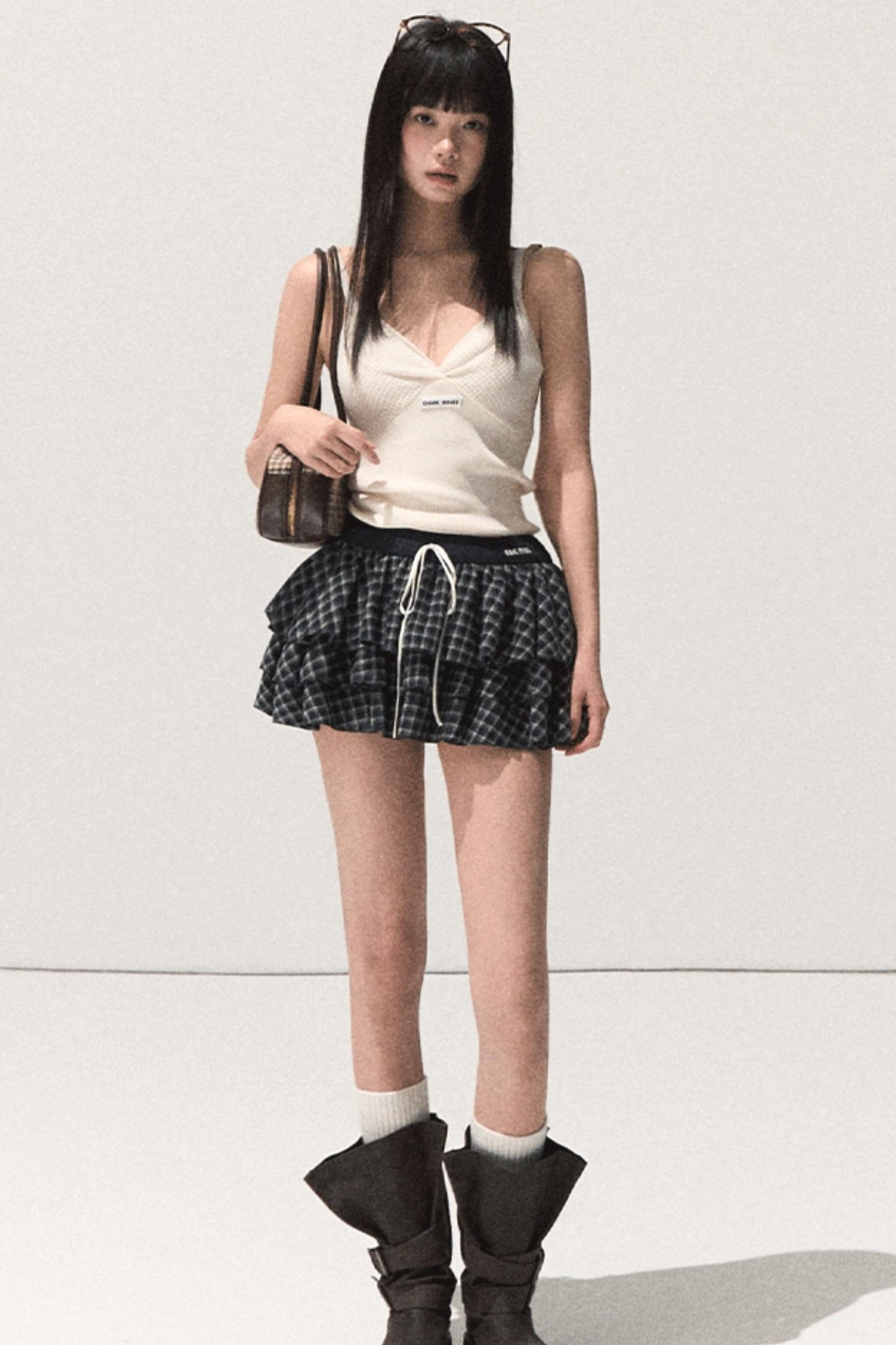 Shrine Plaid Woolen Cake A-Line Skirt