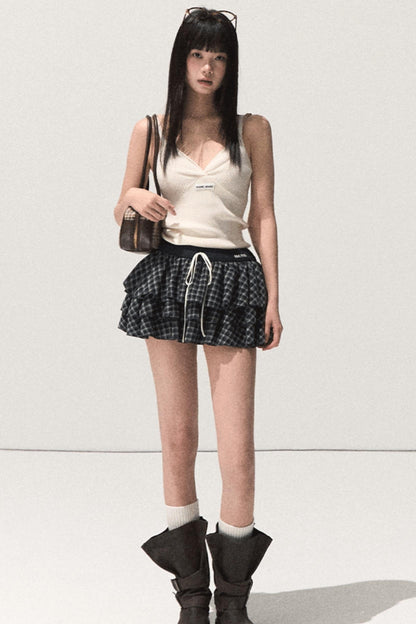 Shrine Plaid Woolen Cake A-Line Skirt