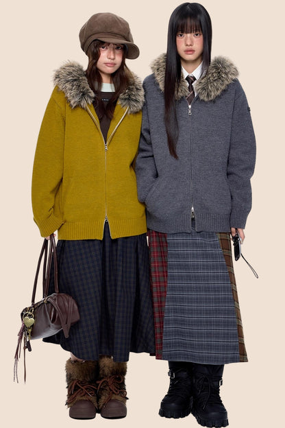 Vintage Knit Hooded Cardigan