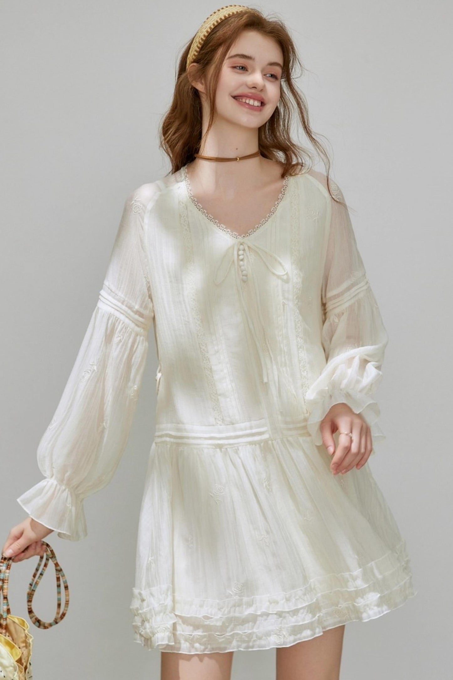 Lyocell Tencel V-Neck A-Line Short Dress