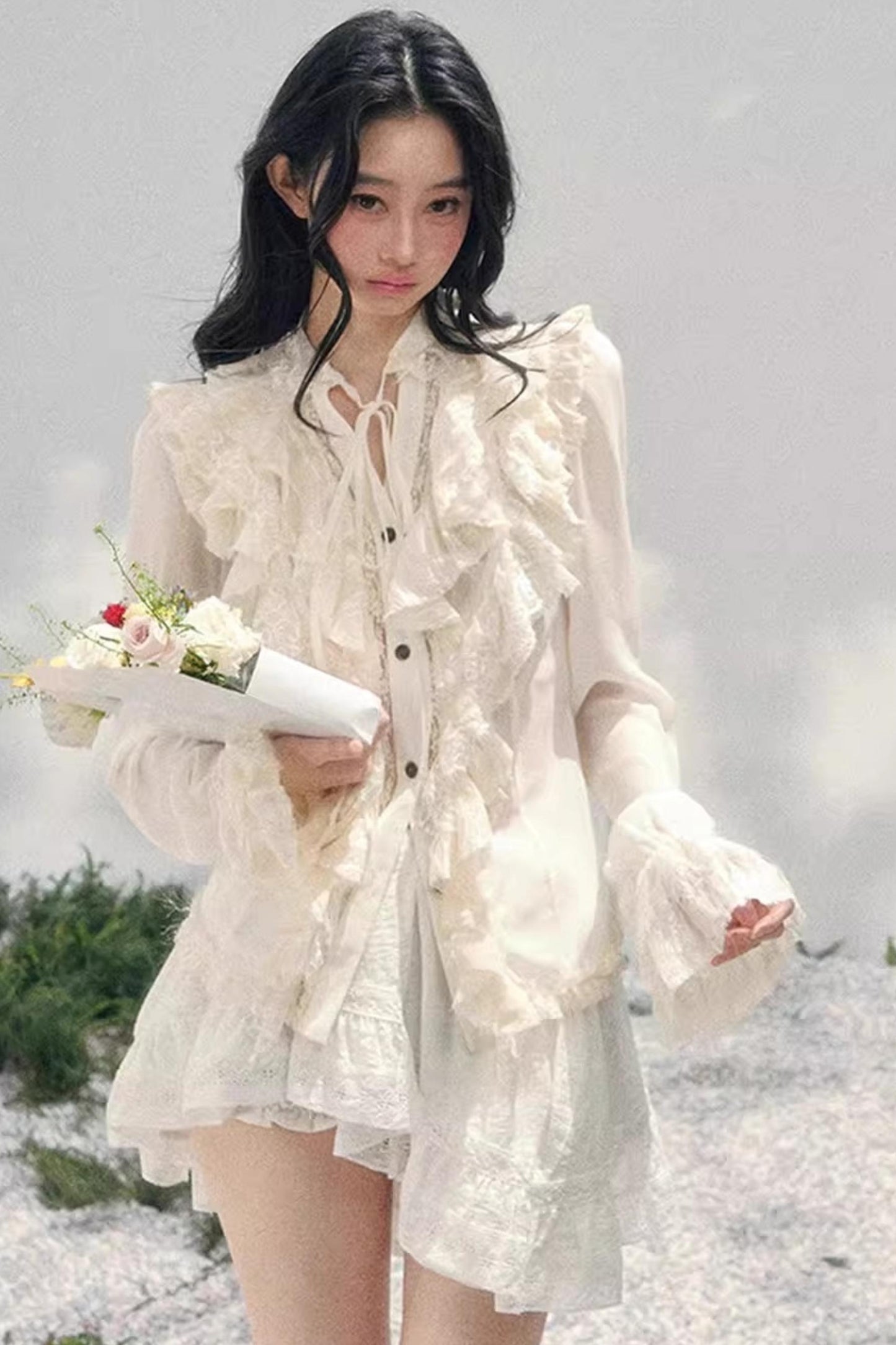 Ruffled Lace Court Top