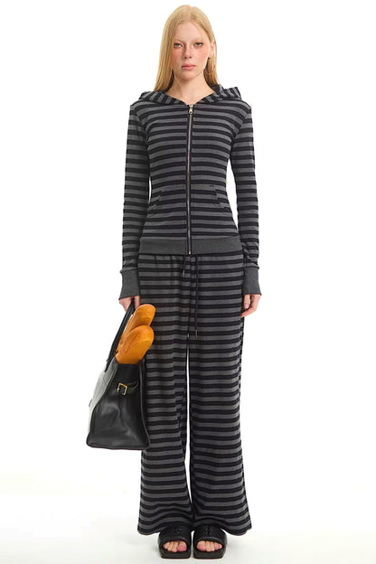 Retro Striped Hooded Top Set-Up