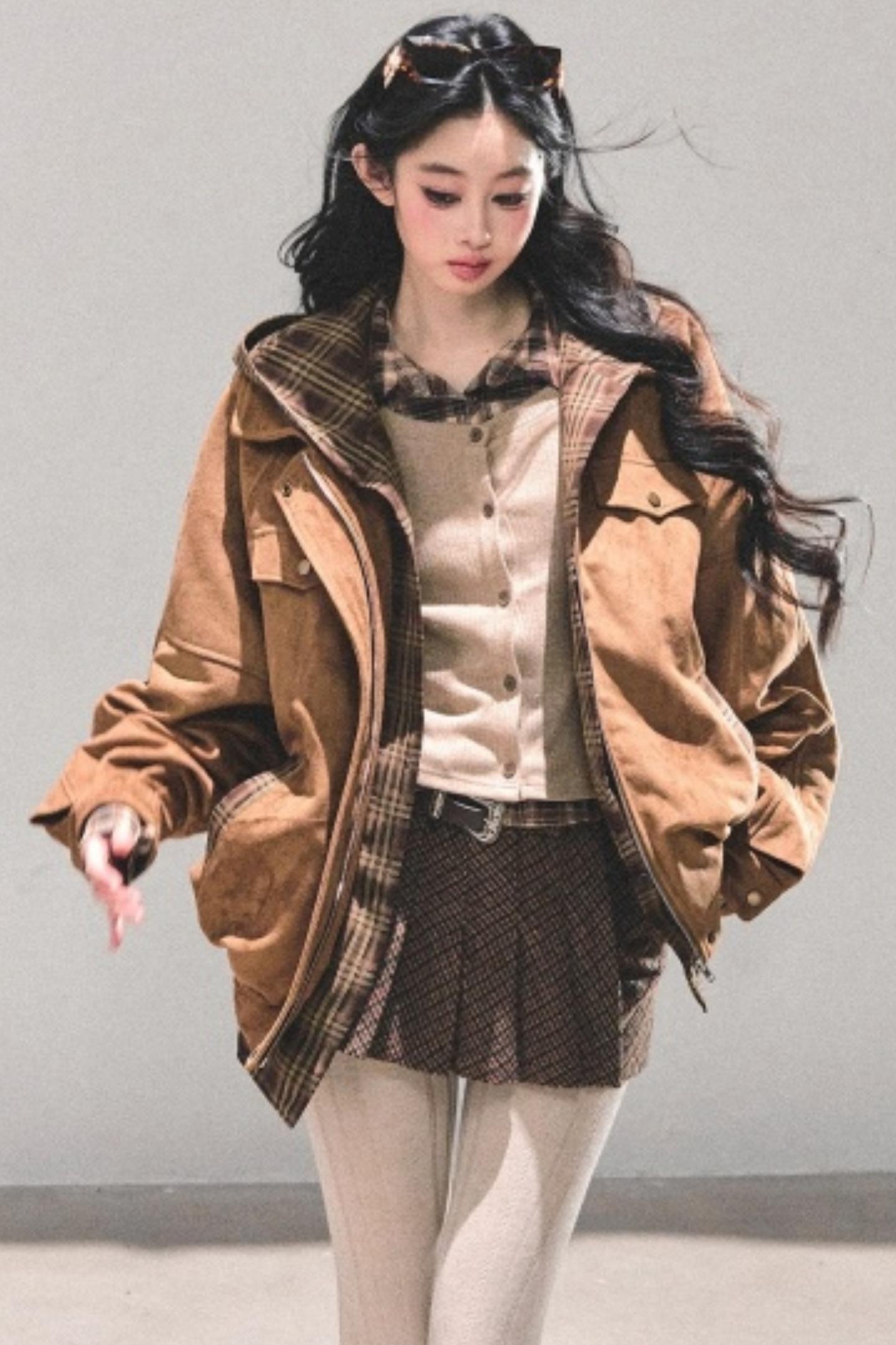 Hepburn Plaid Hooded Coat