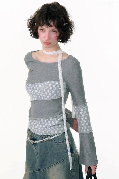 Twill Stitch Lace Knit Top