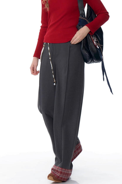 Red Plaid Drape Casual Pants