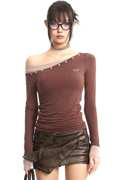 Retro Off-Shoulder Slim Top