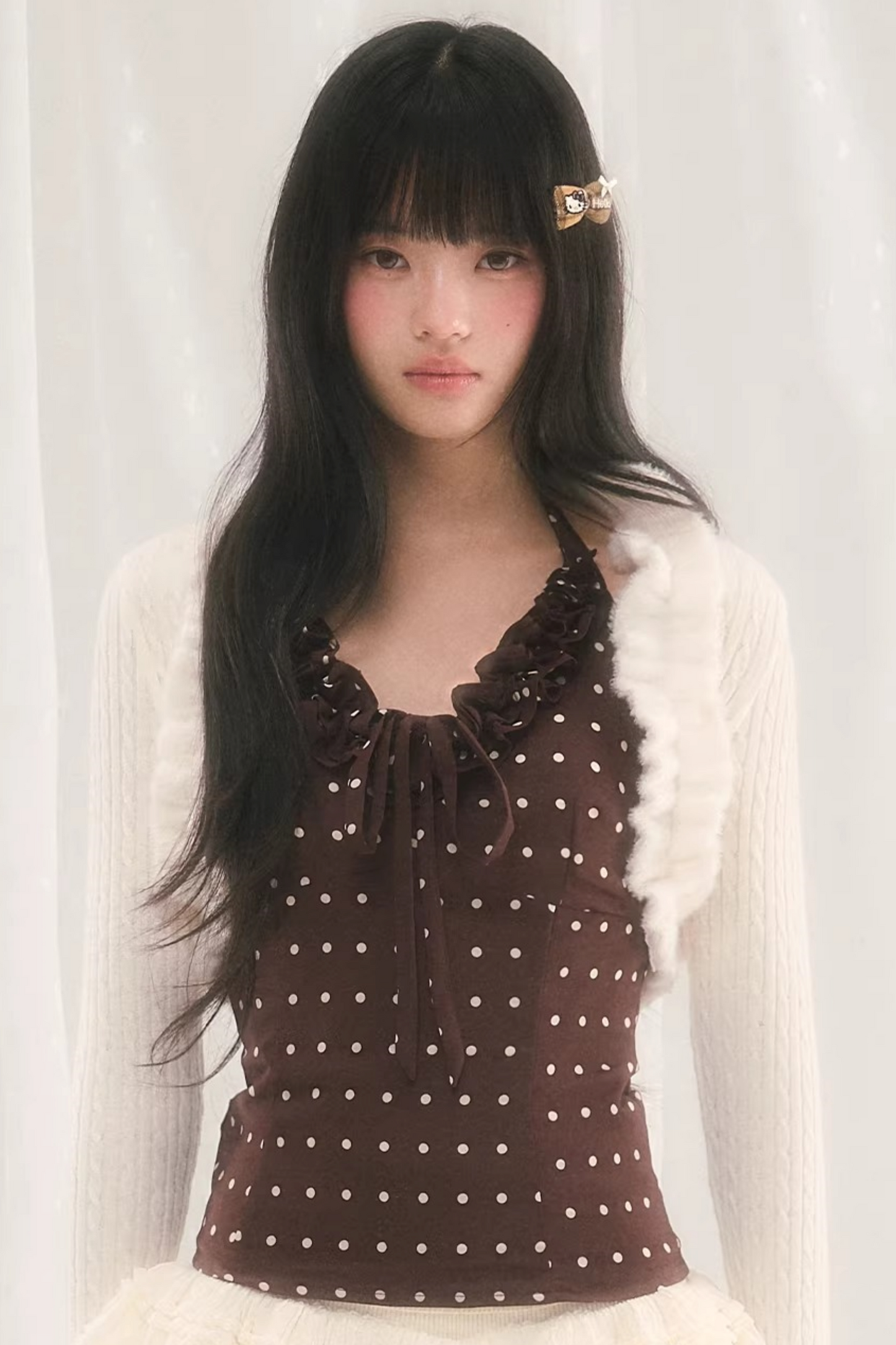 V-Neck Ruffled Polka Dot Top