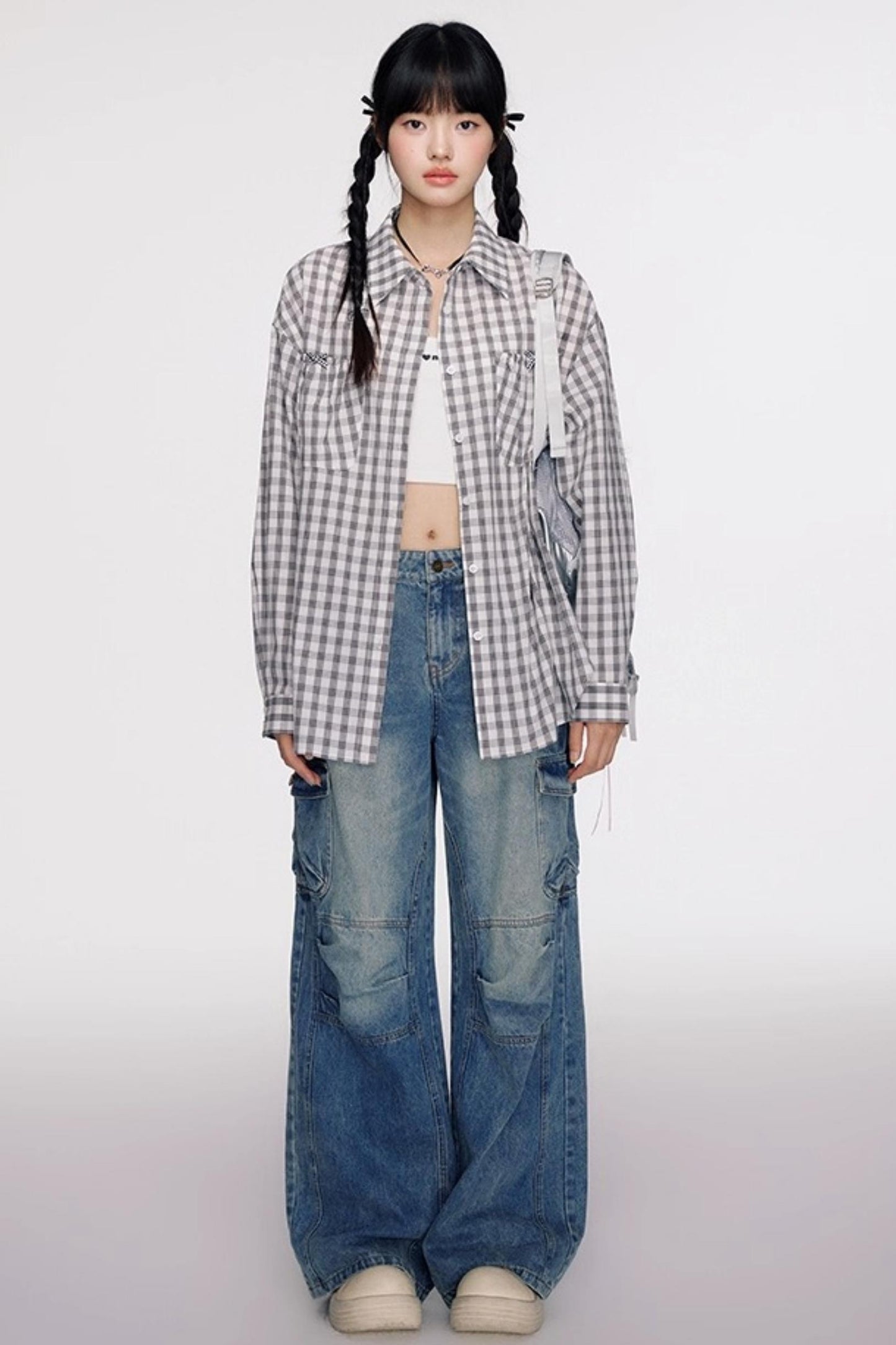 Vintage Bow Pocket Long-sleeved Shirt