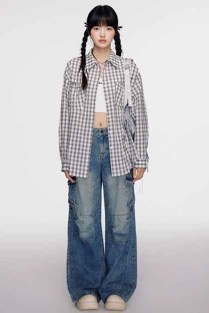 Vintage Bow Pocket Long-sleeved Shirt