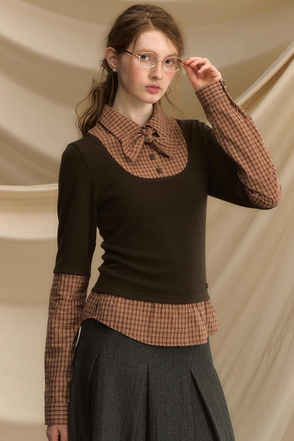 Bow Tie Plaid Slim Shirt