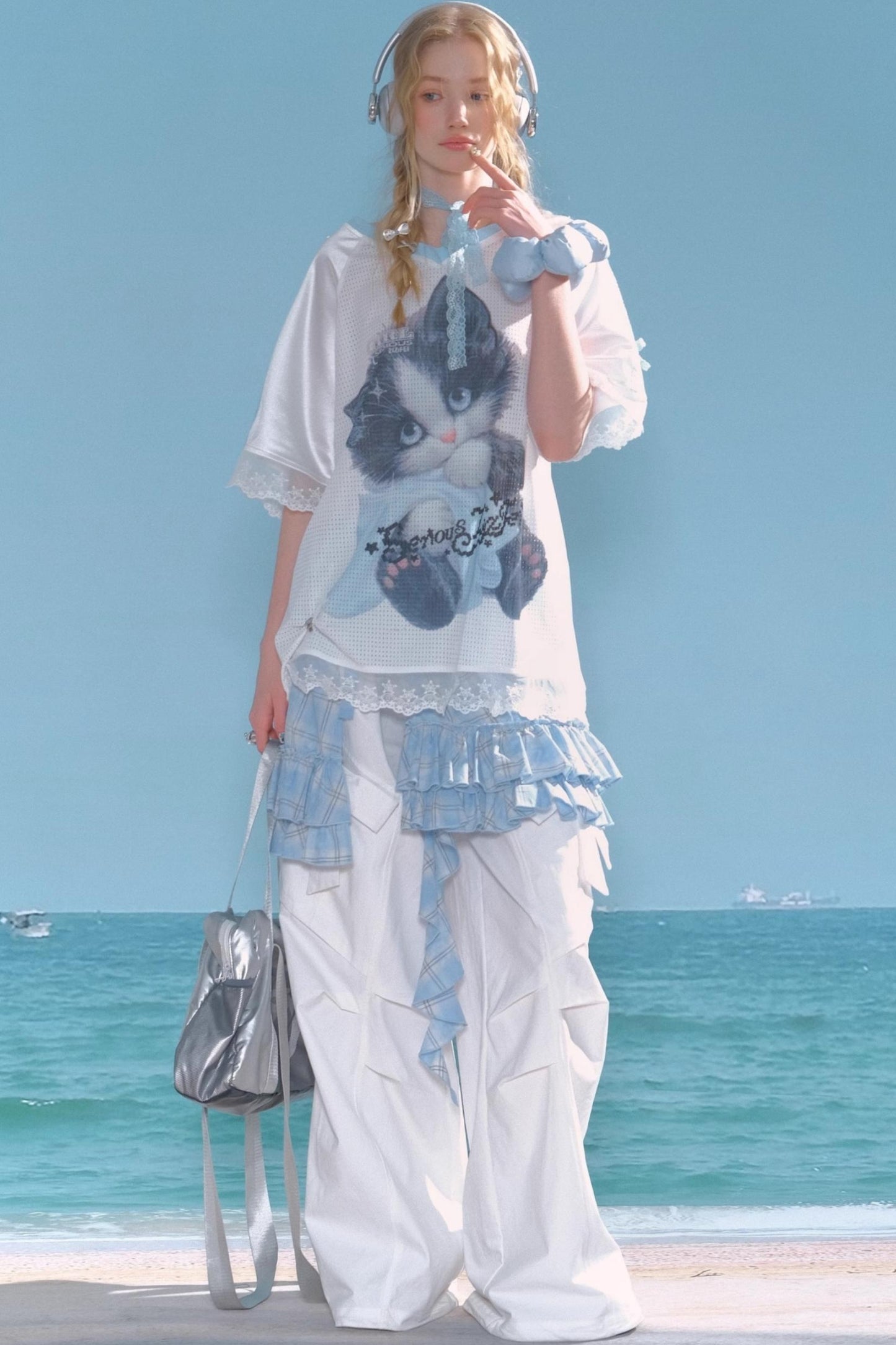 Retro White High-Waist Wide-Leg Pants