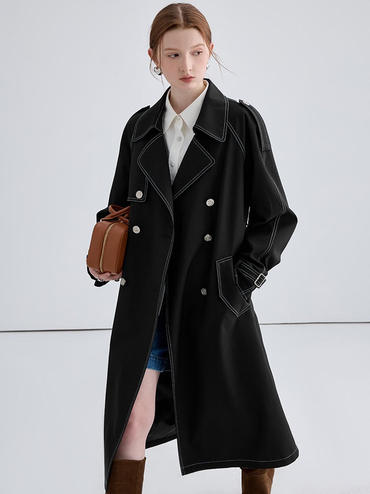 British style topstitched high-end black jacket