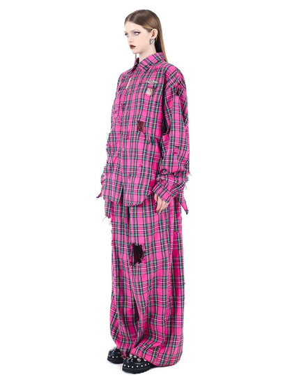 Hip-hop loose ultra-wide leg plaid pants