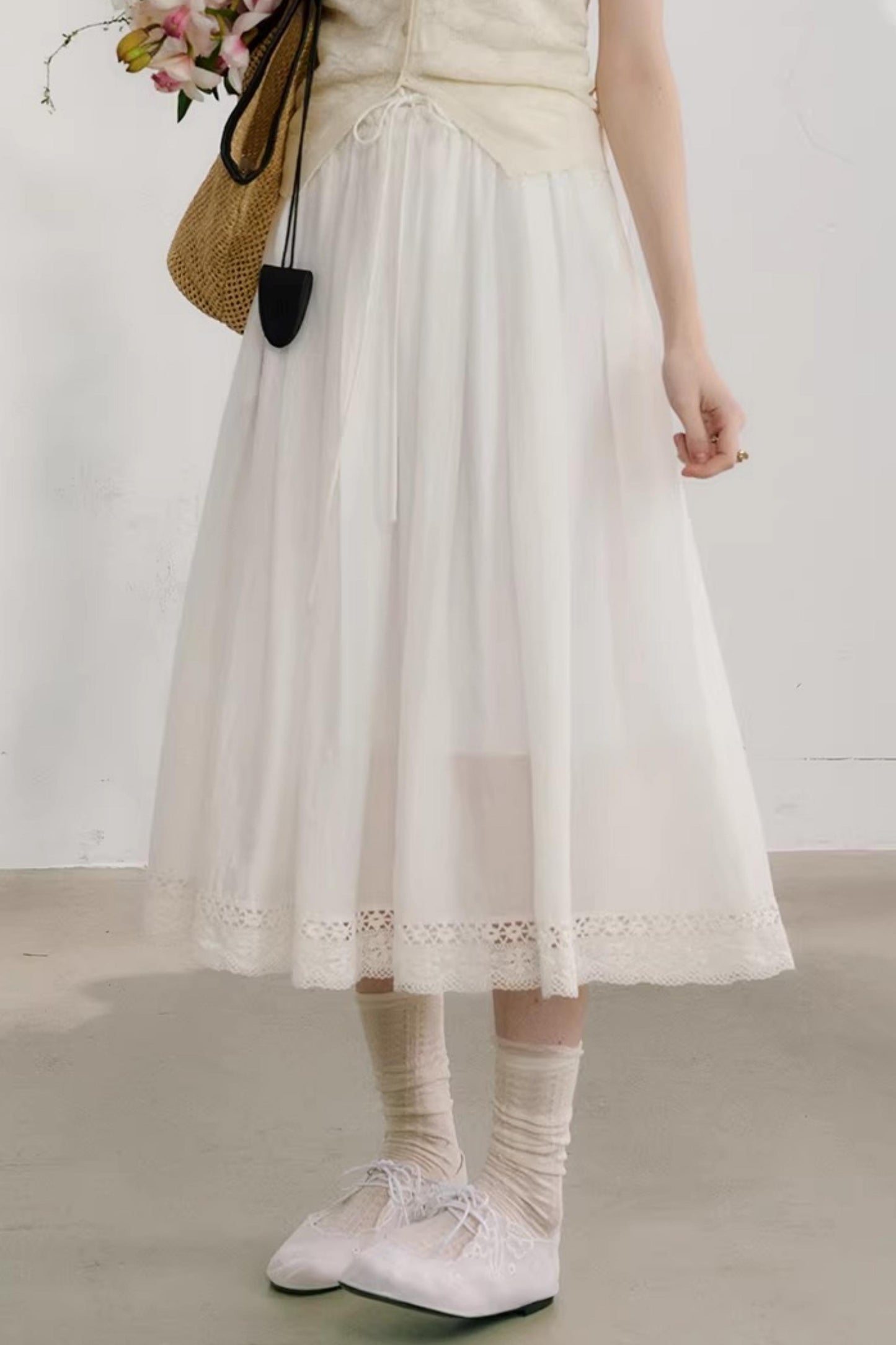 Cotton Lace Plaid Skirt