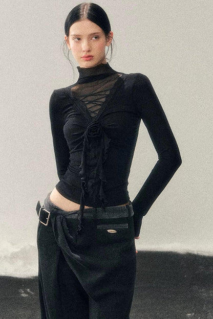 High-Neck Lace Winter Top