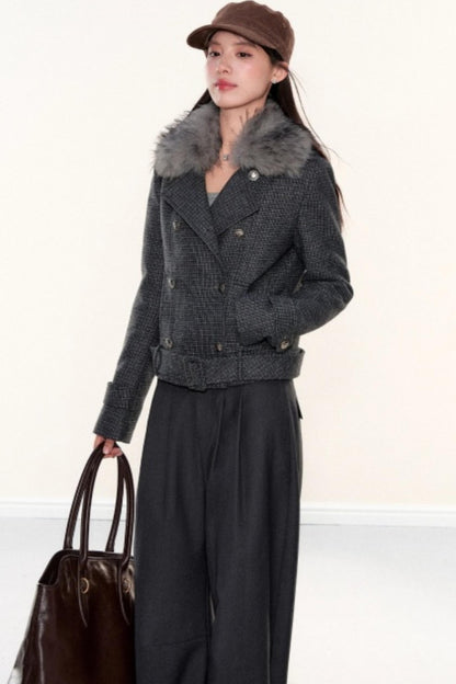 Plaid Woolen Lapel Coat