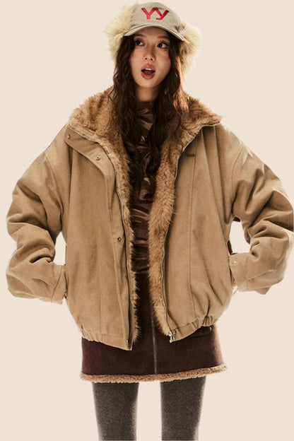 Retro Fur Collar Fleece Jacket