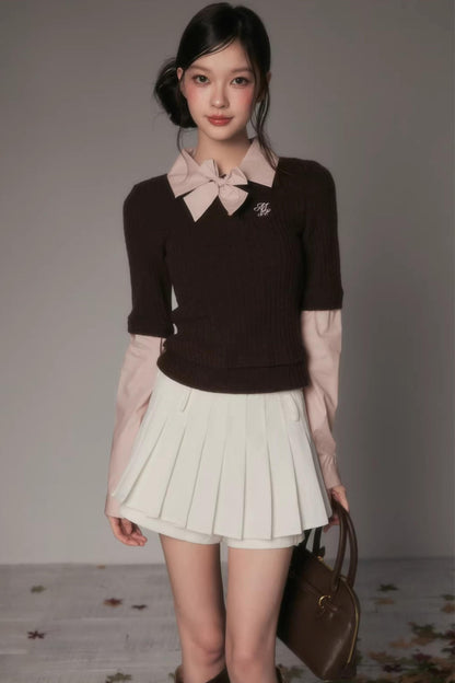 Patchwork Lapel Knit Sweater