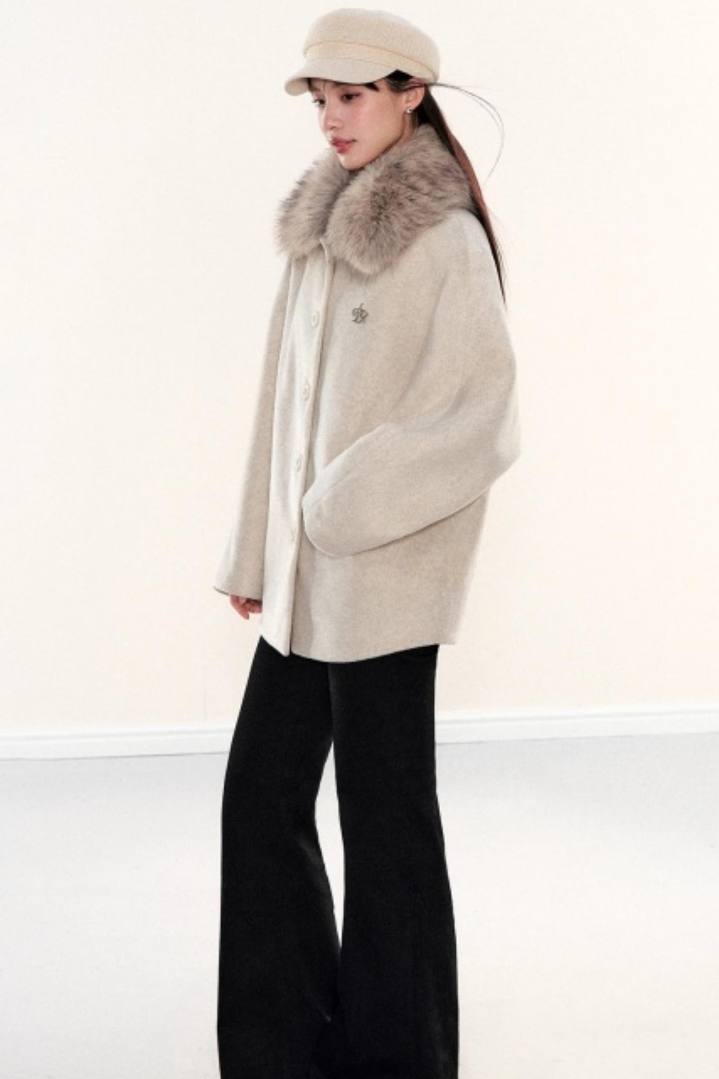 Fur Collar Woolen Cape Coat