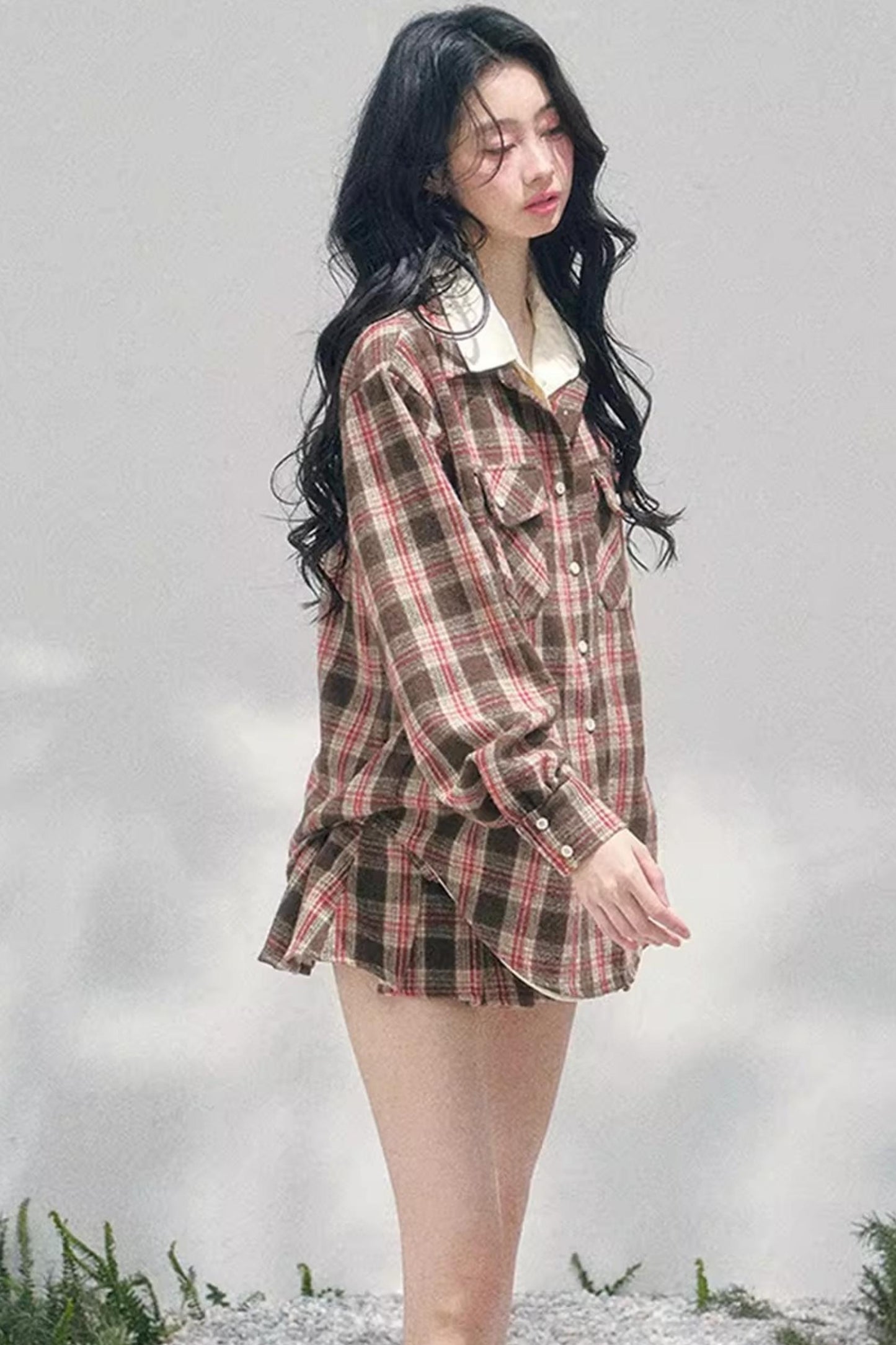 British Cafe Plaid Shirt and Short Skirt Set-Up