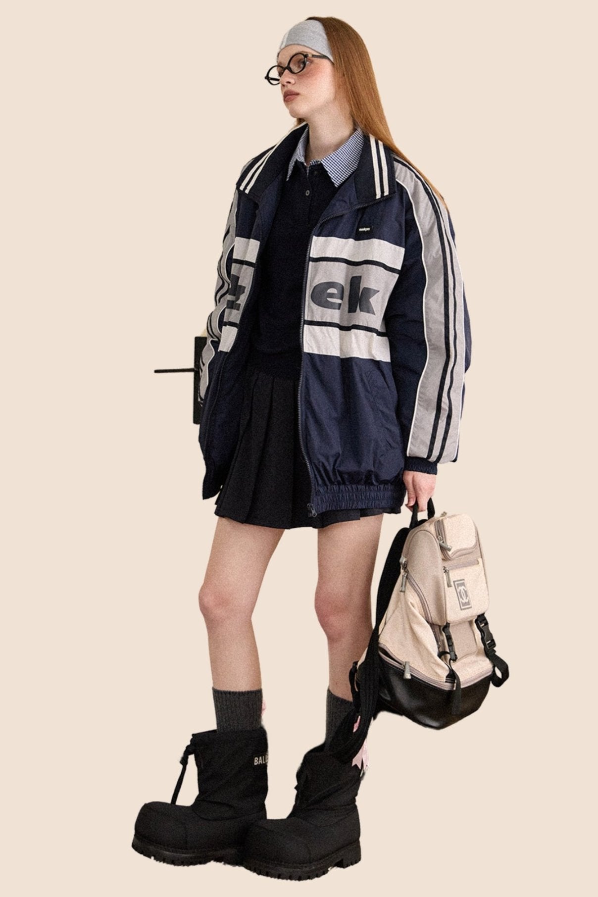 Retro Striped Sleeve White Duck Down Jacket