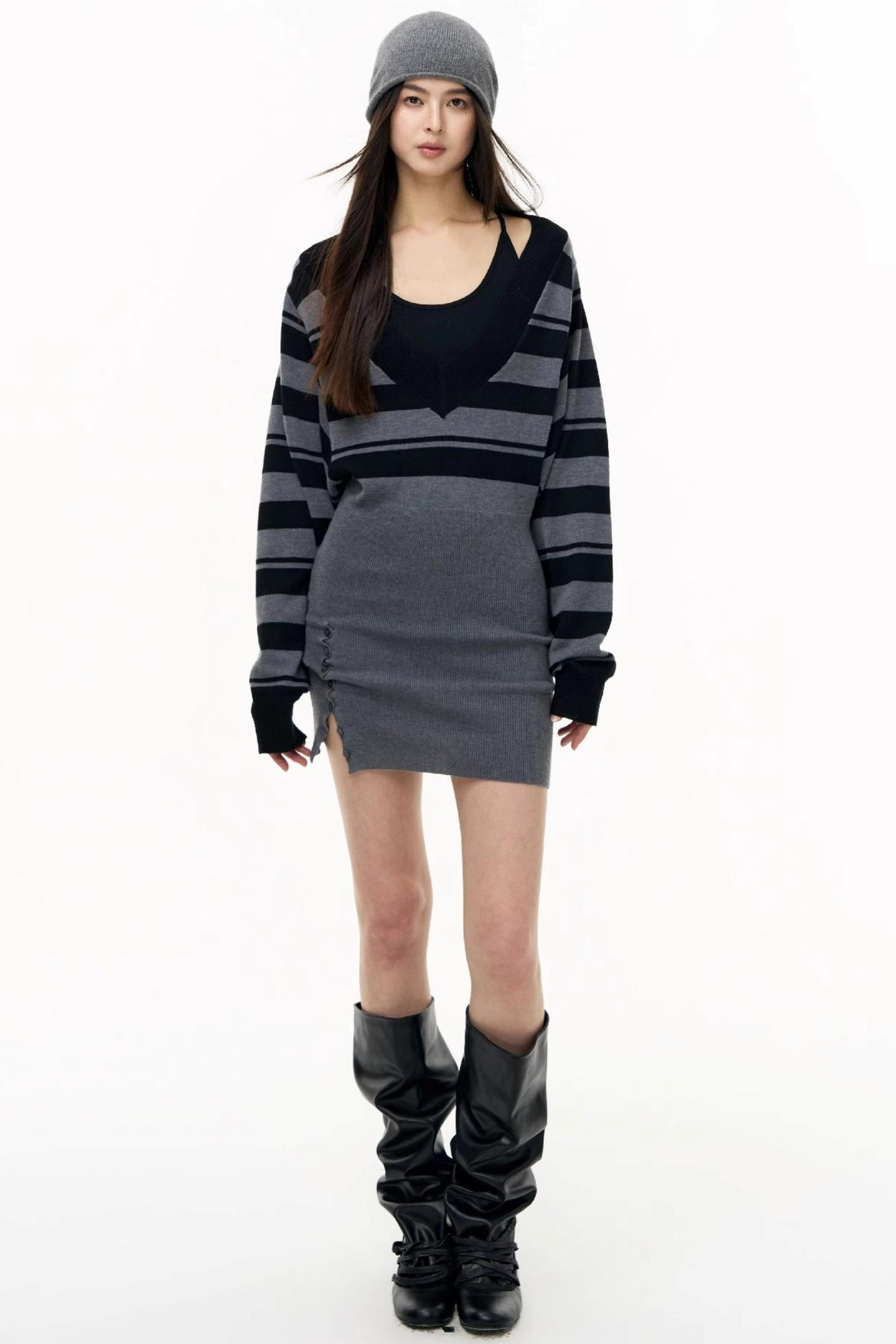 Striped Spliced Autumn Dress