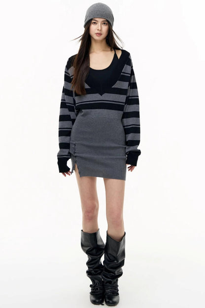 Striped Spliced Autumn Dress