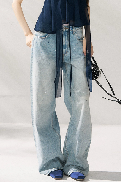 Pantaloni in denim blu a gamba dritta