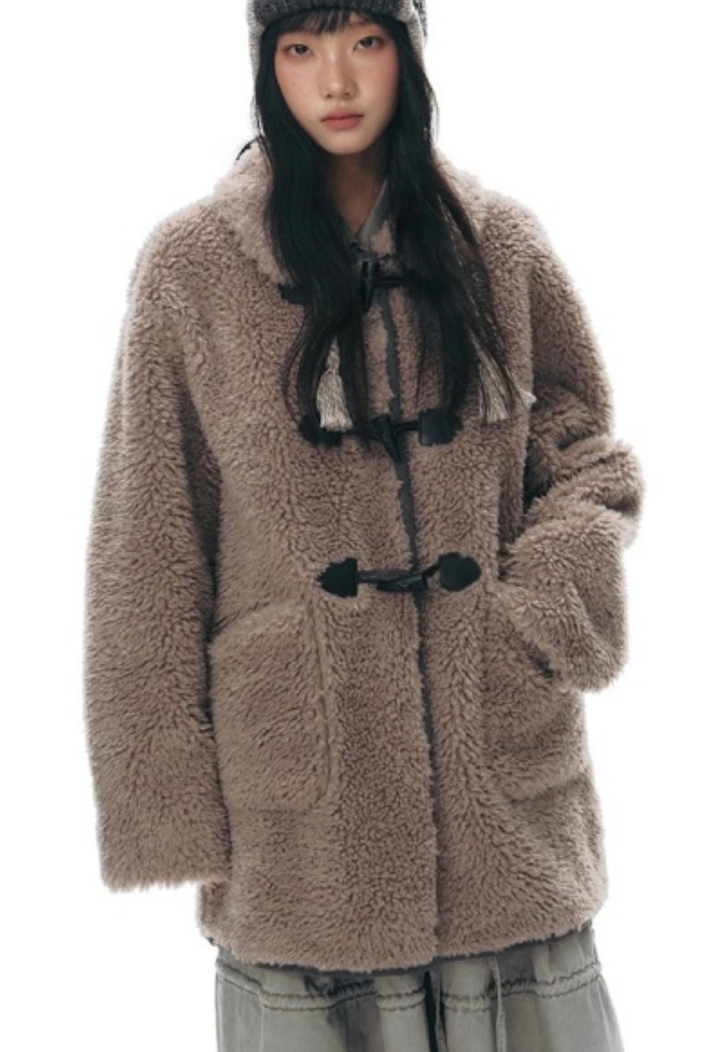 Lamb Wool Horn Button Jacket Set