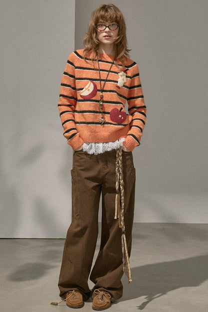 Apple Striped Crew Neck Top