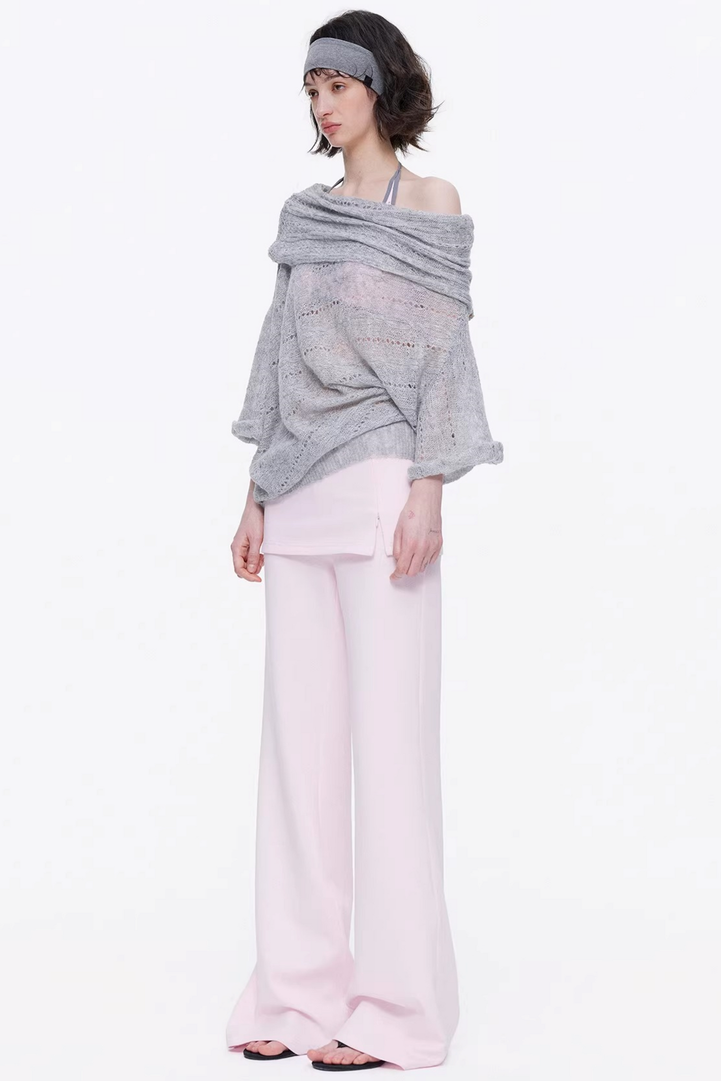 One-Shoulder Hollow Knit Sweater