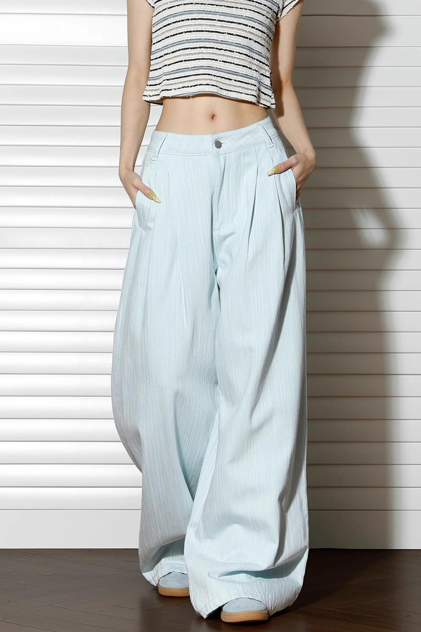Blue Slouchy Wide Leg Pants
