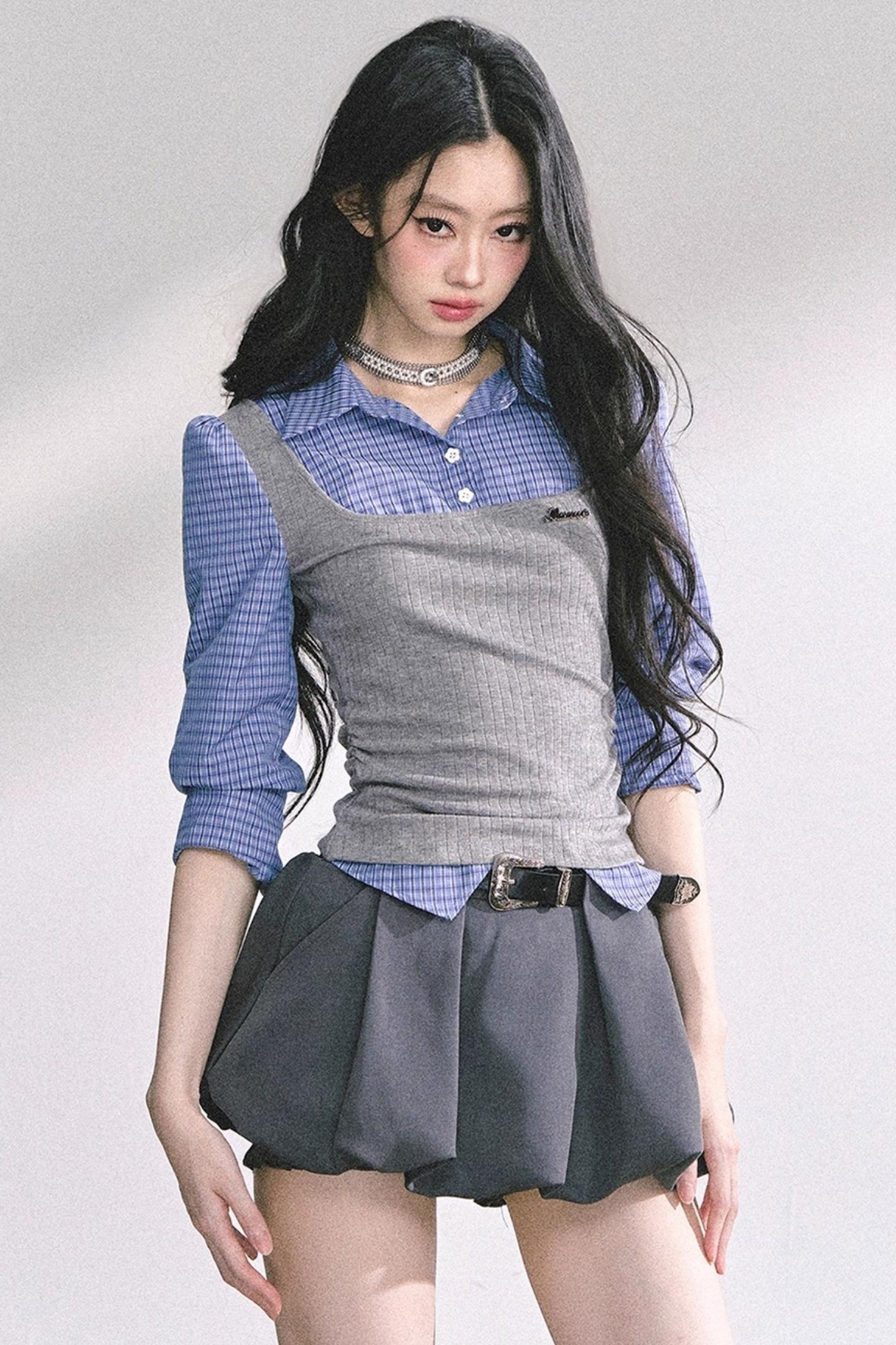 Blue Gray Plaid Shirt