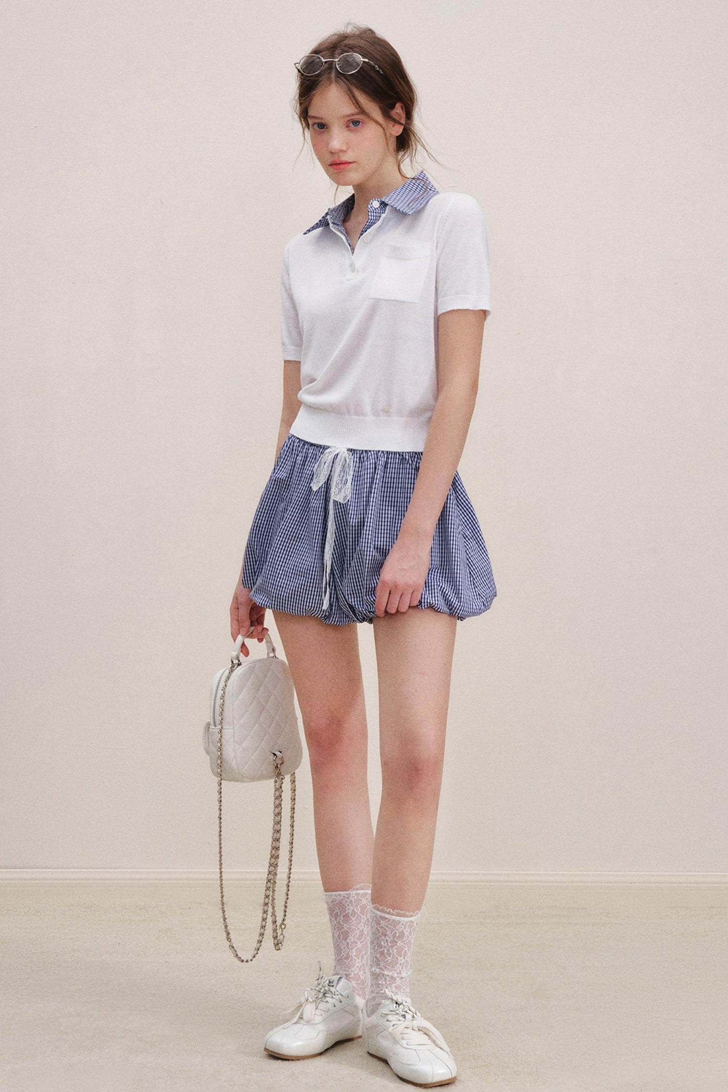 Checkered Knit Top Shorts Set-Up
