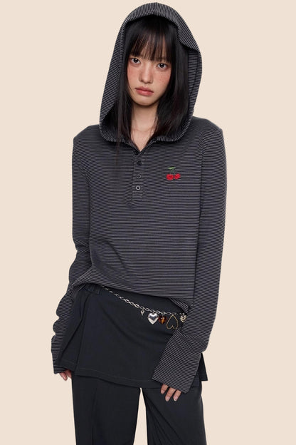 Embroidered Striped Long Sleeve Tee