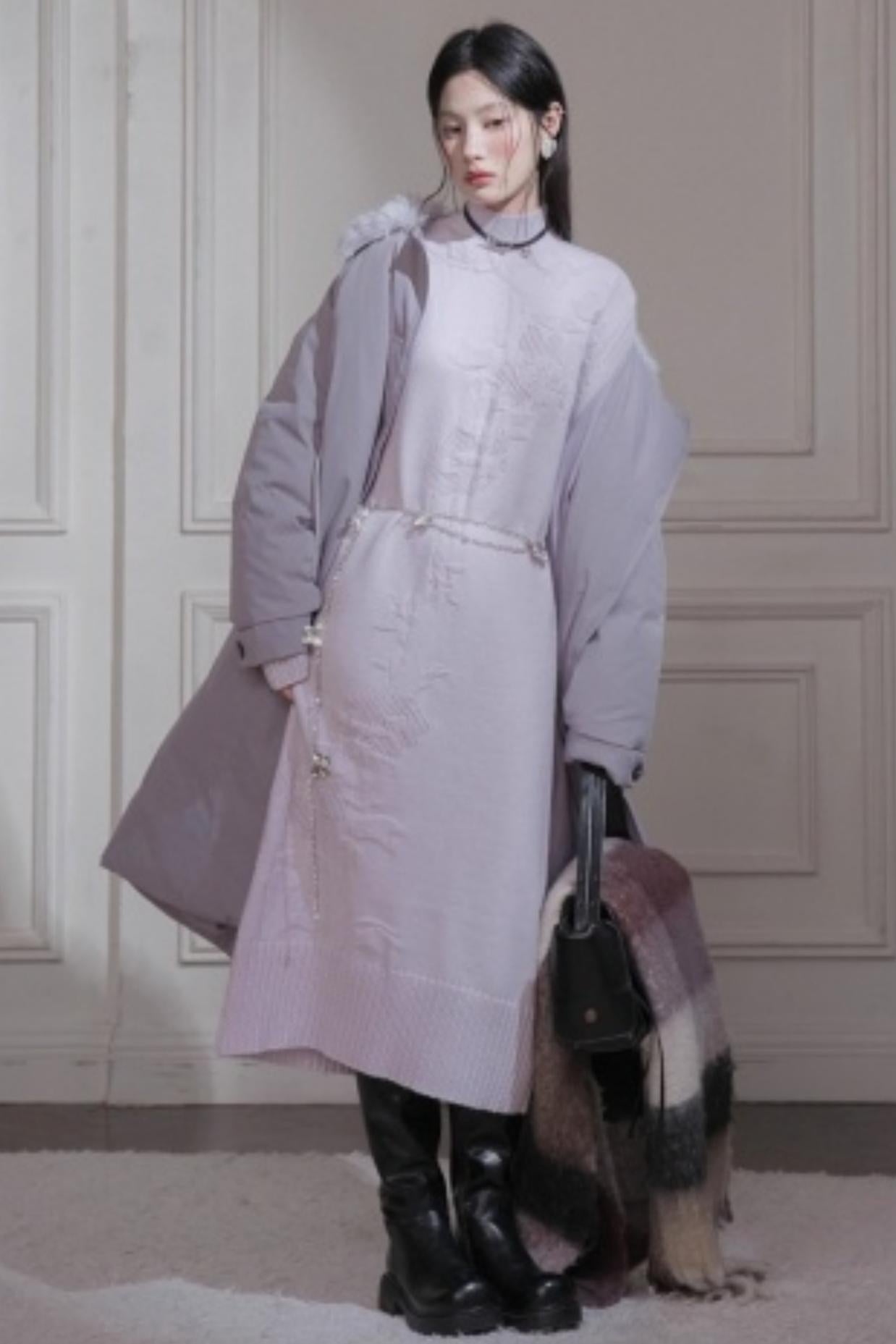 Light Purple Wool Floral Dress Set