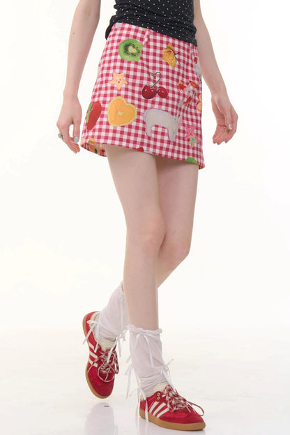 Summer Fruit High-Waisted Skirt