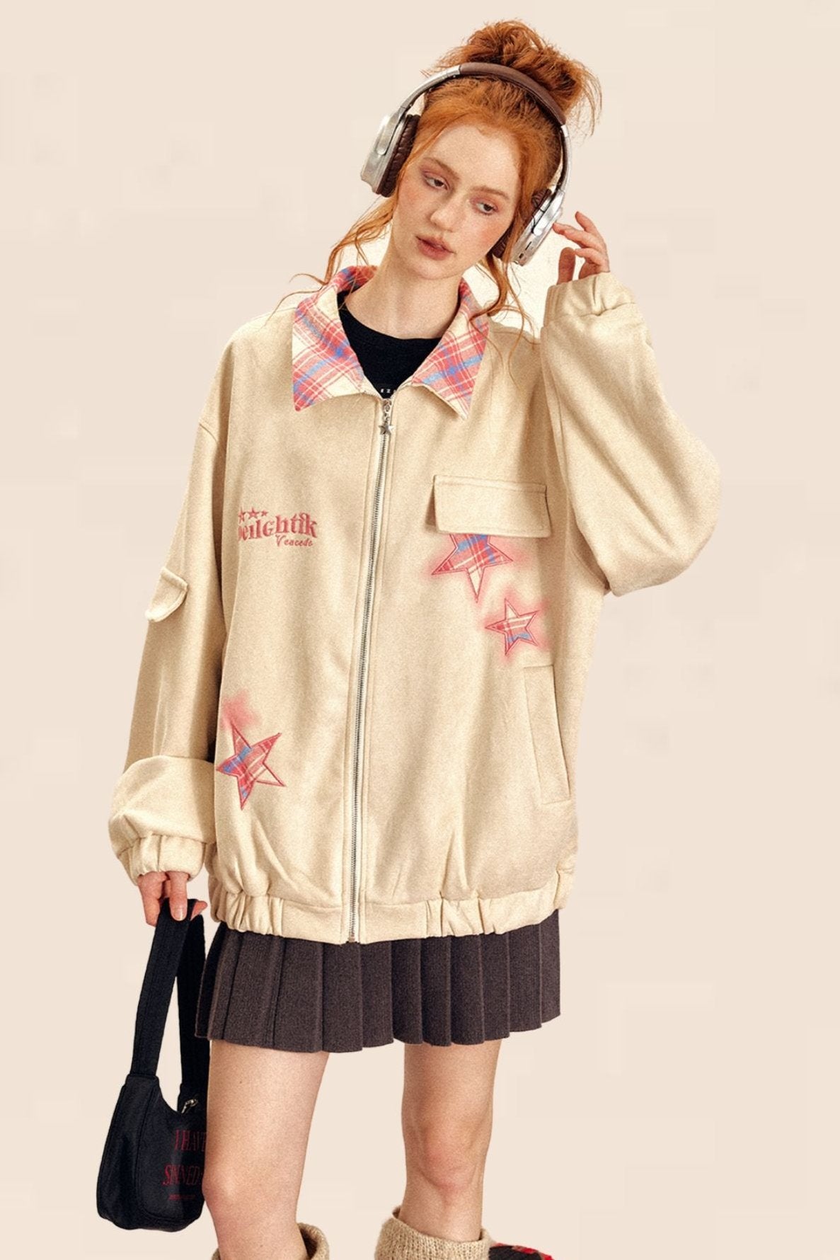 Retro Star Embroidery Suede Cardigan