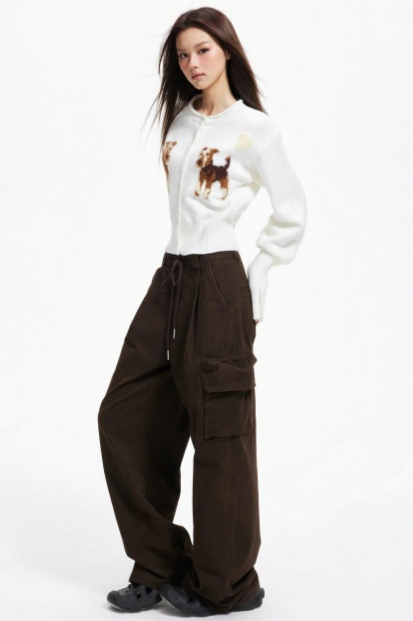 Puppy Jacquard Cropped Cardigan